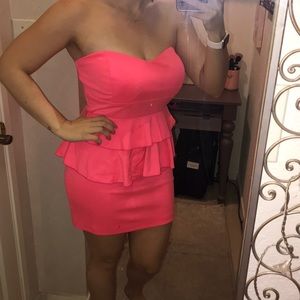 Bebe Strapless Peplum Hot Pink Dress XL
